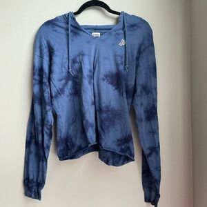 PINK Victoria’s Secret Blue Tie Dye Cropped Hoodie Lightweight Pullover S